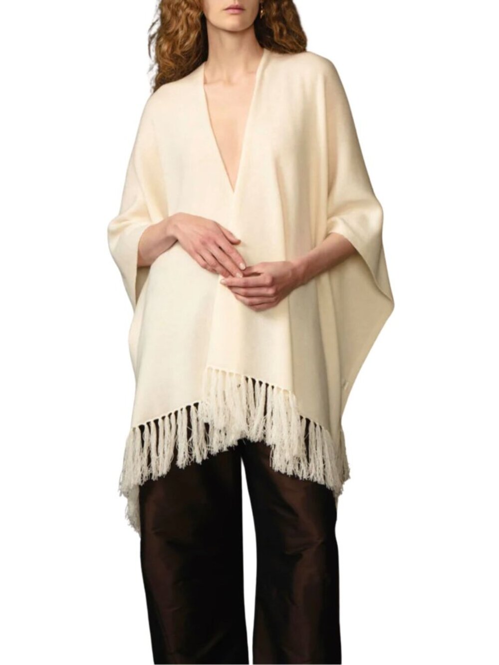 Chan Luu Wool Cashmere Knit Cape Aspen White NWOT $488 OS